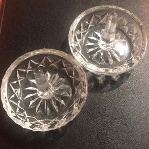 2 Vintage Clear Diamond Cut Crystal ring holders